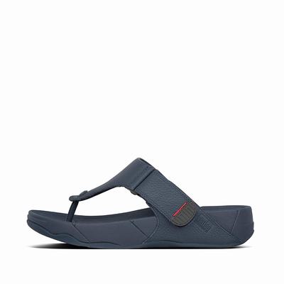Fitflop Men's TRAKK II Leather Toe-Post Sandals - Navy, DT9587321
